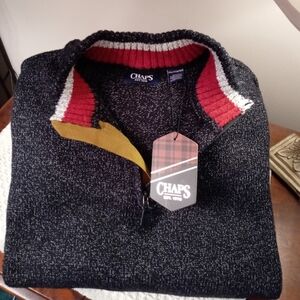 Chaps Men's Charcoal Heather Twist Knit Quarter-Zip Sweater NWT